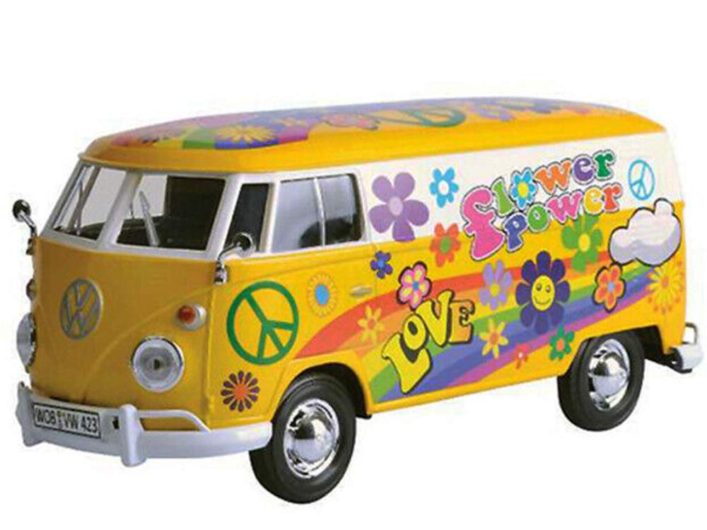1 24 Volkswagen Type 2 T1 Delivery Van Flower Power Yellow White Volkswagen Diecast Direct Inc