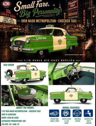 1:18 1959 Nash Metropolitan "Checker Taxi" 1:18 1959 Nash Metropolitan "Checker Taxi"