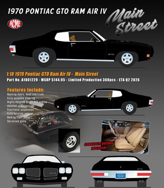 1:18 1970 Pontiac GTO Ram Air IV - Main Street (Black) 1:18 1970 Pontiac GTO Ram Air IV - Main Street (Black)