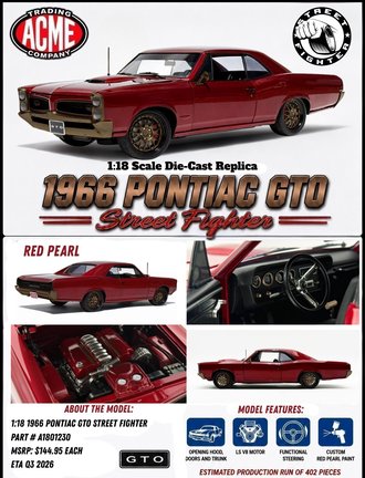 1:18 1966 Pontiac GTO Street Fighter (Red Pearl) 1:18 1966 Pontiac GTO Street Fighter (Red Pearl)