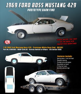 1:18 1969 Ford Mustang Boss 429 - KK1201 Prototype "Unrestored Barn Find Edition"
