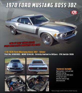 1:18 1970 Ford Mustang Boss 302 (Silver)