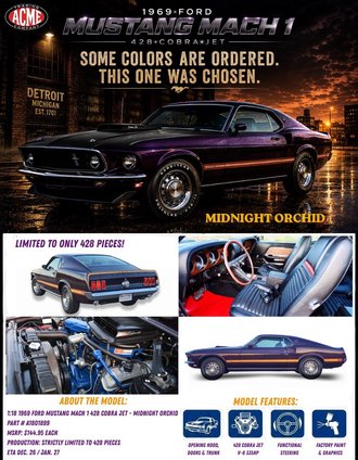 1:64 1969 Ford Mustang Mach 1 428 Cobra Jet (Midnight Orchid)