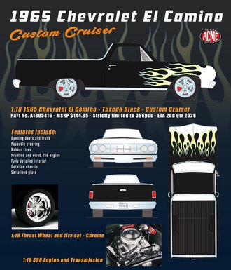 1:18 1965 Chevrolet El Camino Custom Cruiser (Tuxedo Black w/White Flames)