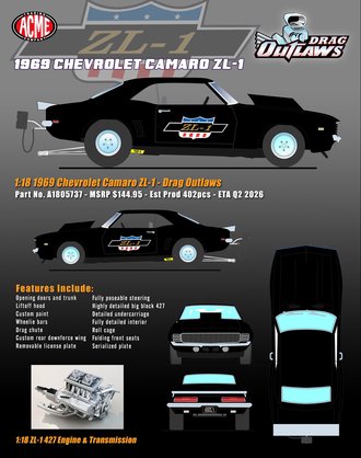 1:18 1969 Chevrolet Camaro ZL-1 "Drag Outlaws"