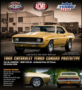 1:18 1969 Chevrolet Yenko Camaro Prototype Test Car (Olympic Gold) 1:18 1969 Chevrolet Yenko Camaro Prototype Test Car (Olympic Gold)