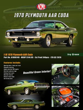 1:18 1970 Plymouth AAR Cuda (Ivy Green)