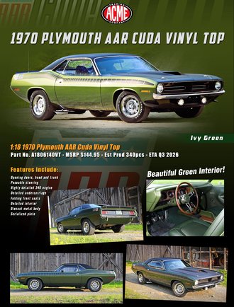 1:18 1970 Plymouth AAR Cuda w/Vinyl Top (Ivy Green)