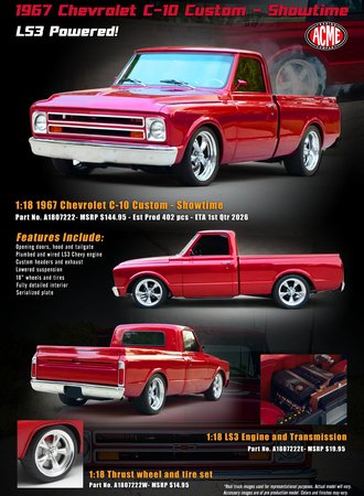 1:18 1967 Chevrolet C-10 Custom (Deep Candy Red Metallic)