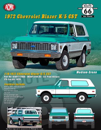 1:18 1972 Chevrolet Blazer K/5 CST (Medium Green/White) "Route 66 100th Anniversary"