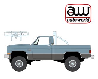 1:64 1987 Chevy Silverado Fleetside 4x4 w/Roll Bar & Push Bar (Light Blue w/Steal Gray Lower 2-Tone)