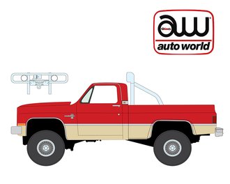 1:64 1987 Chevy Silverado Fleetside 4x4 w/Roll Bar & Push Bar (Bright Red w/Tan Lower 2-Tone)