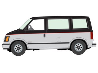 1:64 1985 Chevy Astro Van (Black w/Silver Lower & Red Pinstripe)