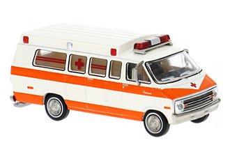 1:87 1975 Dodge B 200 Ambulance (White/Dark Orange)