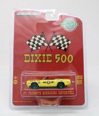 Chase 1:64 1971 Plymouth Barracuda Convertible "Dixie 500 Pace Car - Kelly Chrysler Plymouth, Atlanta, GA"