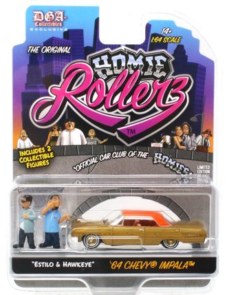 Chase 1:64 Homie Rollerz - 1964 Chevrolet Impala SS Hard Top w/Estilo & Hawkeye ***Gold Body***