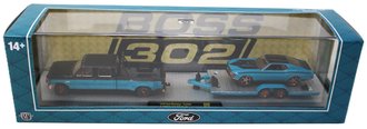 Chase 1:64 1990 Ford F-350 Dually Pickup Truck w/1970 Ford Mustang Custom (Blue/Black)