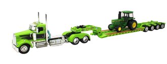 1:64 Kenworth Day Cab w/Fontaine Tri-Axle Lowboy, Flip Axle & Load (Lime Green/Black)