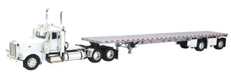 Peterbilt 389 Day Cab (White) w/Flatbed Trailer