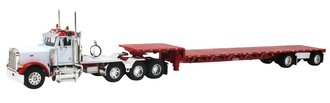 Peterbilt 379 3-Axle Day Cab (Heavy Haul Setup) w/Stepdeck Trailer (White/Red)