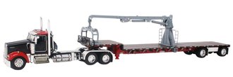 Kenworth W900 Day Cab (Black) w/Red Stepdeck & Gray Boom Arm