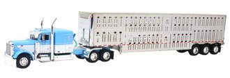 Peterbilt 379 w/Tri-Axle Livestock Trailer (Baby Blue/White)