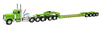 Peterbilt 379 Day Cab Tri-Axle w/Jeep, 3-Axle Fontaine Lowboy & Flip Axle (Lime Green)