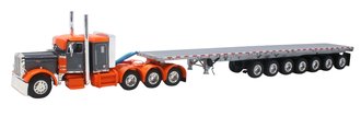 Peterbilt 379 Tri-Axle 36" Sleeper w/7-Axle Flatbed Trailer (Orange/Gray)