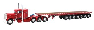 Peterbilt 379 Tri-Axle 36" Sleeper w/7-Axle Flatbed Trailer (Red)