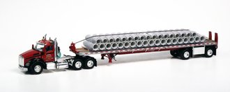 1:64 Kenworth T880 Day Cab w/Flatbed Trailer & 36 Pipe Sections Load "LeFebvre"