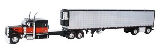 Peterbilt 379 63" Long Wheelbase w/Spread-Axle Reefer Trailer (Black/Orange/Chrome)