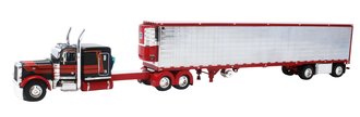 Peterbilt 379 63" Long Wheelbase w/Spread-Axle Reefer Trailer (Black/Red/Chrome)