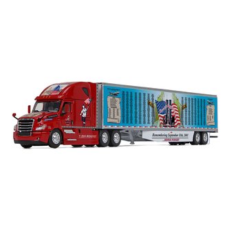 1:64 Freightliner 2018 Cascadia High Roof Sleeper w/53' Utility Skirted Trailer "Rolling Memorial" 1:64 Freightliner 2018 Cascadia High Roof Sleeper w/53' Utility Skirted Trailer "Rolling Memorial"