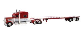 1:64 Peterbilt 389 w/Wilson Flatbed Trailer (Red/White) 1:64 Peterbilt 389 w/Wilson Flatbed Trailer (Red/White)