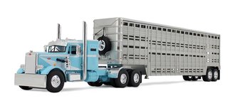 1:64 Peterbilt 351 Vintage Sleeper w/45' Wilson Vintage Livestock Trailer (Blue/White)