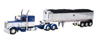 1:64 Peterbilt 389 Flat Top Sleeper w/Mac End Dump Trailer (Blue/White) 1:64 Peterbilt 389 Flat Top Sleeper w/Mac End Dump Trailer (Blue/White)