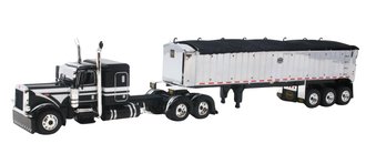 1:64 Peterbilt 389 Flat Top Sleeper w/Mac End Dump Trailer (Black/White) 1:64 Peterbilt 389 Flat Top Sleeper w/Mac End Dump Trailer (Black/White)