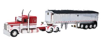 1:64 Peterbilt 389 Flat Top Sleeper w/Mac End Dump Trailer (Red/White) 1:64 Peterbilt 389 Flat Top Sleeper w/Mac End Dump Trailer (Red/White)