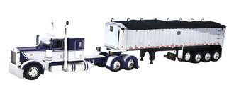 1:64 Peterbilt 389 Flat Top Sleeper w/Mac End Dump Trailer (Purple/White) 1:64 Peterbilt 389 Flat Top Sleeper w/Mac End Dump Trailer (Purple/White)