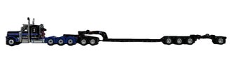 1:64 Peterbilt 389 36" Flat Top Sleeper w/Fontaine Lowboy Trailer w/Jeep & Booster (Black/Blue)
