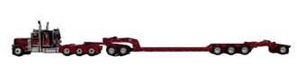 1:64 Peterbilt 389 36" Flat Top Sleeper w/Fontaine Lowboy Trailer w/Jeep & Booster (Black/Red)