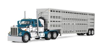 1:64 Kenworth W900A Sleeper w/Wilson Vintage Livestock Trailer (Mariner Blue/Silver)