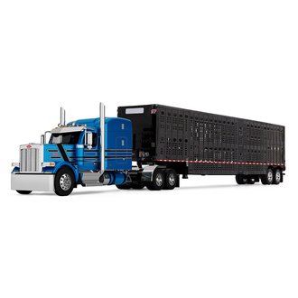 1:64 Peterbilt 589 Mid-Roof Sleeper w/Wilson Silverstar Livestock Trailer (Bright Blue/Black) 1:64 Peterbilt 589 Mid-Roof Sleeper w/Wilson Silverstar Livestock Trailer (Bright Blue/Black)
