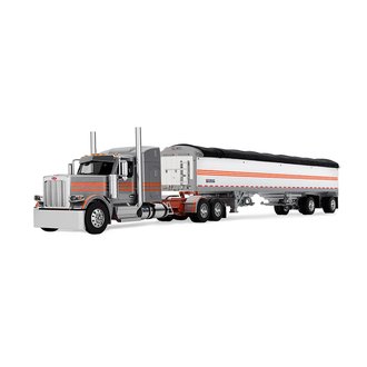 1:64 Peterbilt 589 Mid-Roof Sleeper w/50' Wilson Pacesetter Grain Trailer (Silver/Orange) 1:64 Peterbilt 589 Mid-Roof Sleeper w/50' Wilson Pacesetter Grain Trailer (Silver/Orange)