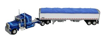 1:64 Peterbilt 379 Flattop Sleeper w/Wilson Grain Trailer (Blue/White) 1:64 Peterbilt 379 Flattop Sleeper w/Wilson Grain Trailer (Blue/White)
