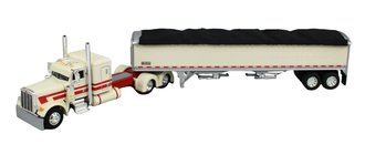1:64 Peterbilt 379 Flattop Sleeper w/Wilson Grain Trailer (Cream/Red) 1:64 Peterbilt 379 Flattop Sleeper w/Wilson Grain Trailer (Cream/Red)