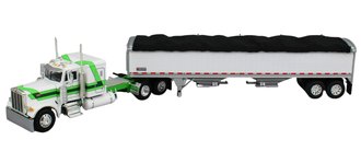1:64 Peterbilt 379 Flattop Sleeper w/Wilson Grain Trailer (White/Green) 1:64 Peterbilt 379 Flattop Sleeper w/Wilson Grain Trailer (White/Green)
