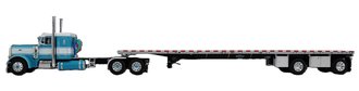 1:64 Peterbilt 379 36" Flat Top Sleeper w/53' Wilson Roadbrute Flatbed Trailer (Turquoise/White)