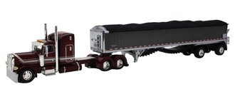 1:64 Peterbilt 389 Standup Sleeper w/Spread Axle Wilson Patriot Belt Trailer (Red/Gunmetal)