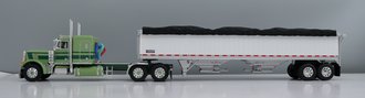 1:64 Peterbilt 379 Flattop Sleeper w/Wilson Hopper Bottom Grain Trailer (Light Green/Dark Green)